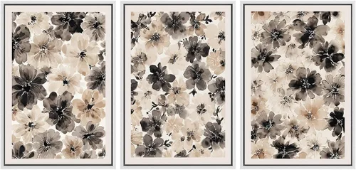 Miniatura 25 de SIGNWIN Lienzo enmarcado para pared, juego de arte de collage de hojas transparentes en blanco y negro, ilustraciones de naturaleza silvestre, arte