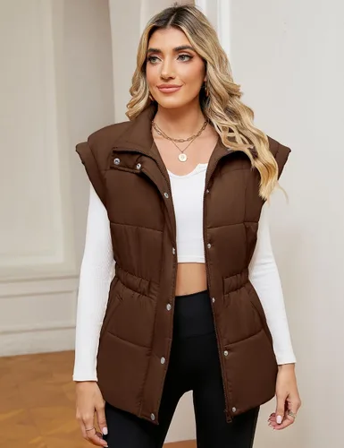 Miniatura 5 de Rapbin Chaleco acolchado para mujer, con cremallera, cuello alto, sin mangas, acolchado, con bolsillos, tallas S-XXL