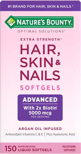 Nature's Bounty Cabello, Piel y Uñas Avanzado, Suplemento Vitamínico con Infusión de Argán con Biotina y Ácido Hialurónico, 150 Cápsulas Blandas de