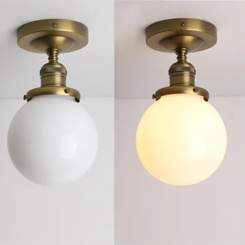 Miniatura 2 de Pathson Lámpara de techo moderna de montaje empotrado con vidrio de globo de leche, lámpara de iluminación de techo industrial esmerilada