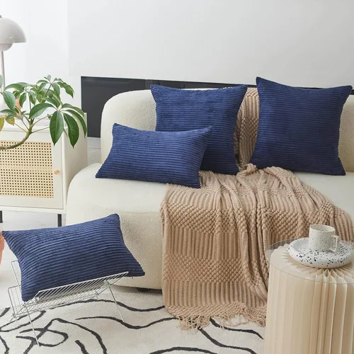 Miniatura 2 de Home Brilliant Fundas de almohada decorativas de terciopelo a rayas de 12 x 20 pulgadas, rectangular, 12 x 20 pulgadas, color azul marino
