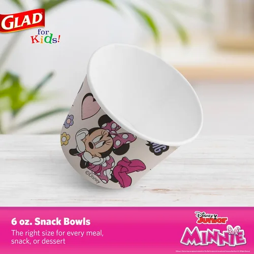 Miniatura 2 de Glad para niños Disney Mickey y amigos, cuencos desechables de papel para aperitivos, sin tapas, Minnie rosa - resistente, apto para microondas