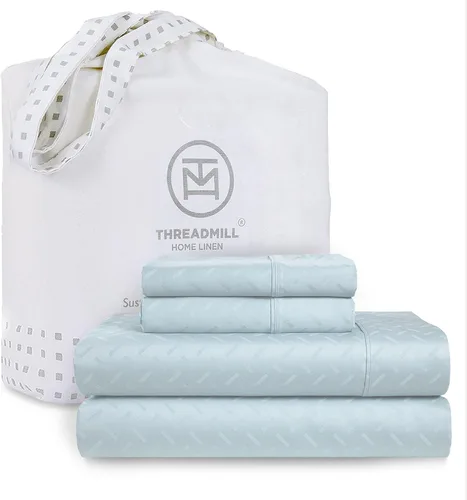 Miniatura 72 de Threadmill Sábanas 100% Algodón para Cama Tamaño King Juego de Sábanas de 4 Piezas para Cama King Suave, Transpirable y Ligero Satén de Damasco