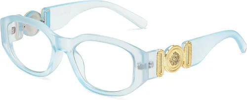 FEISEDY Retro Moda Azul Gafas De Luz Mujer Hombres Vintage 90s Pequeño Angosto Angostos Cuadrados B0316 Azul hielo mate.