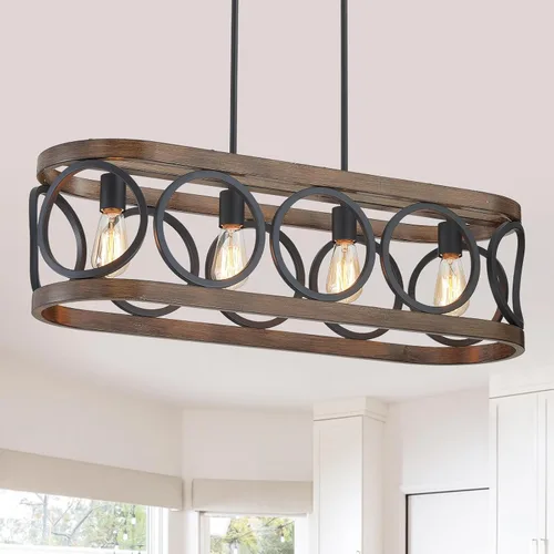 Miniatura 16 de XINGQI Lámpara de araña rectangular moderna, iluminación de isla de cocina de granja, accesorio de luz colgante industrial rústico de 4 luces