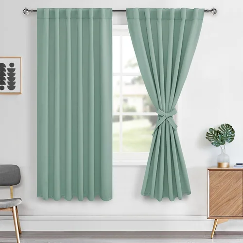 Miniatura 117 de Hiasan Cortinas opacas negras para dormitorio, cortinas opacas cortas de 45 pulgadas de largo, con aislamiento térmico, bolsillo para barra