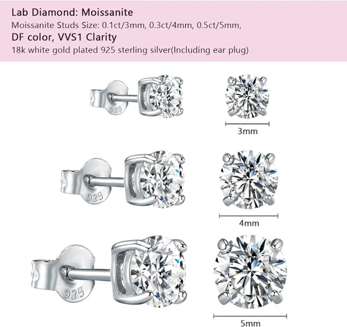 Miniatura 4 de Aretes de moissanita de diamante para mujer 0.6-4 quilates, color DF, hipoalergénicos, 0.3fl oz, plata de ley 925 chapada en oro blanco real, aretes