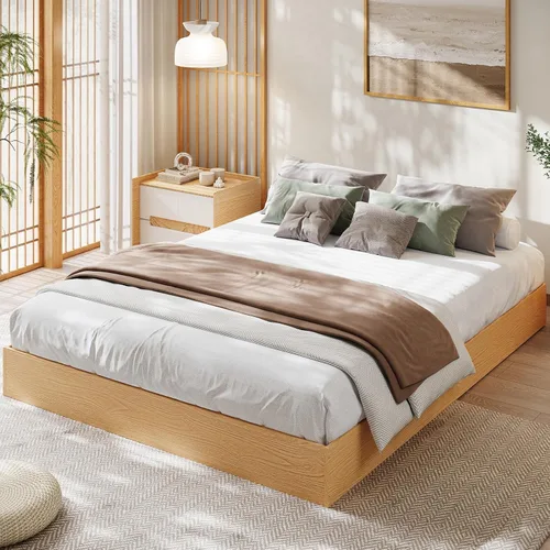 Miniatura 9 de Garvee Base de cama individual, plataforma de madera con diseño estriado, marco de cama de perfil bajo, base de cama minimalista sin ruido, fácil