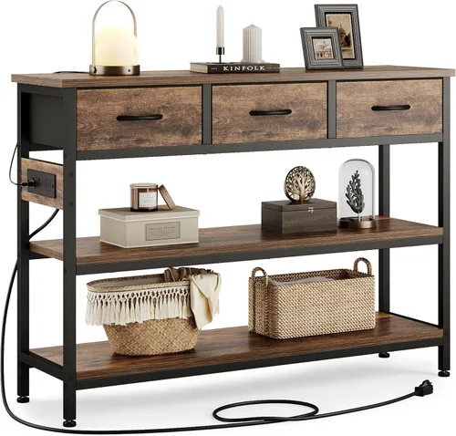 Lulive Mesa de entrada con tomas de corriente, mesa consola con 3 cajones de tela, mesa de sofá para sala de estar, pasillo, sofá, vestíbulo, altura