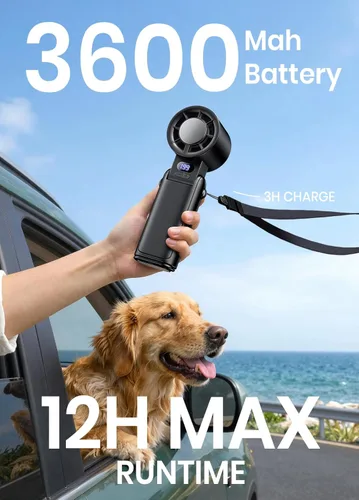 Miniatura 8 de Ventilador turbo portátil de mano, 1-199 velocidades ajustables con pantalla LED, motor de alta potencia, batería recargable, mini ventiladores