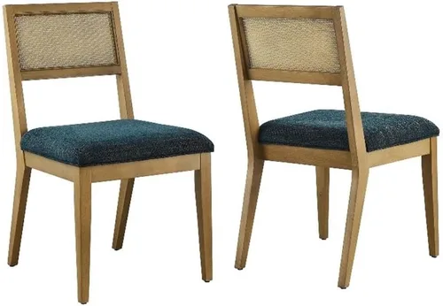 Miniatura 10 de Modway Nimba - Juego de 2 sillas de comedor de madera en tejido jaspeado, color gris claro, sillas de cocina tapizadas con respaldo de ratán Tejido