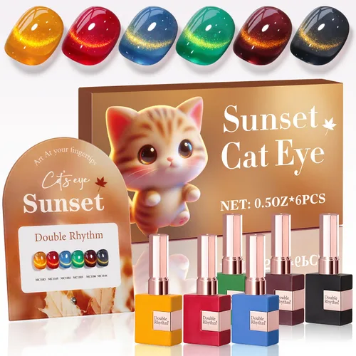 Miniatura 24 de Double Rhythm - Juego de esmalte de uñas de gel ojo de gato de 6 unidades, mismo color, misma botella, 14.8 ml, brillo con glitter, con imán