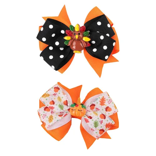 Pinzas de lazo para el pelo de pavo de Acción de Gracias para niñas, calabaza naranja, moño, cocodrilo, pasadores, pasadores para el día de gracias,