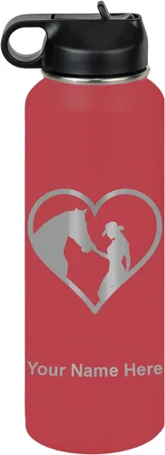 Miniatura 10 de LaserGram Botella de agua personalizada, corazón de vaquera de caballo, acero inoxidable de doble pared aislada al vacío con popote superior, regalo