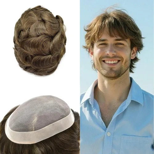 Miniatura 115 de Mens Toupee Hair Piece For Men Fine Mono Men Hair System Toupee For Men Hair Piece Real Human Hair System For Men Protesis Capilar Para Hombre 6x9