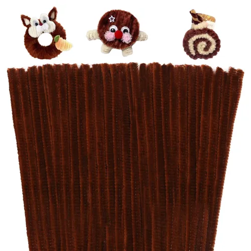 Giwrmu 100 Piezas Limpiapipas Tallos de Chenilla, Limpiapipas Marrones para Manualidades, Palos Difusos Suministros de Manualidades, Limpiapipas de