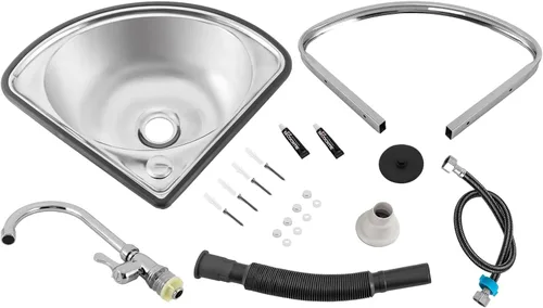 Miniatura 9 de Fregadero de caída con grifo y tubo de entrada, fregadero de cocina de acero inoxidable de esquina triangular para cocina y baño, lavabo de encimera