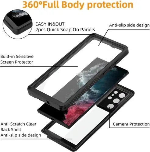 Miniatura 4 de YMCCOOL Funda para Samsung Galaxy S22 Ultra Waterprooof, con protector de pantalla sensible integrado a prueba de golpes, resistente a prueba