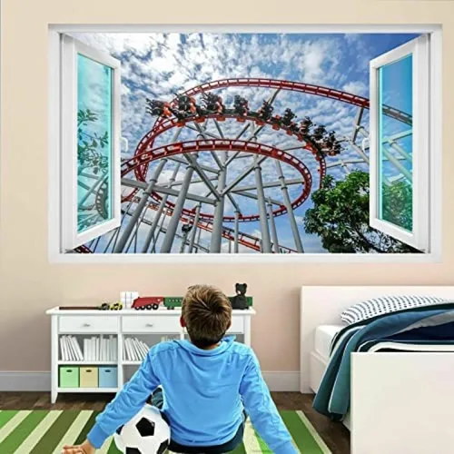 Póster de pared 3D destrozado con efecto de montaña rusa, arte de pared 3D, póster mural para habitación de los niños, decoración del hogar Fm16 27