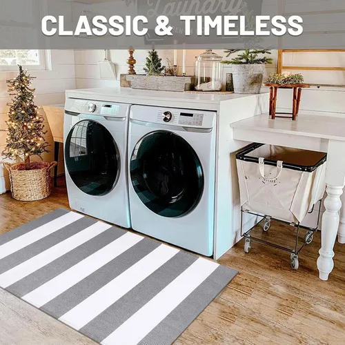 Miniatura 5 de IOHOUZE Alfombra Rayada Gris y Blanca - 27.5" X 43" Tapetes para Puerta Delantera al Aire Libre, Alfombra Lavable para Decoración de Porche