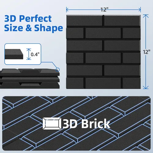 Miniatura 6 de Paquete de 12 paneles acústicos con autoadhesivos, paneles de espuma de alta densidad a prueba de sonido de 12 x 12 x 0.4 pulgadas para paredes