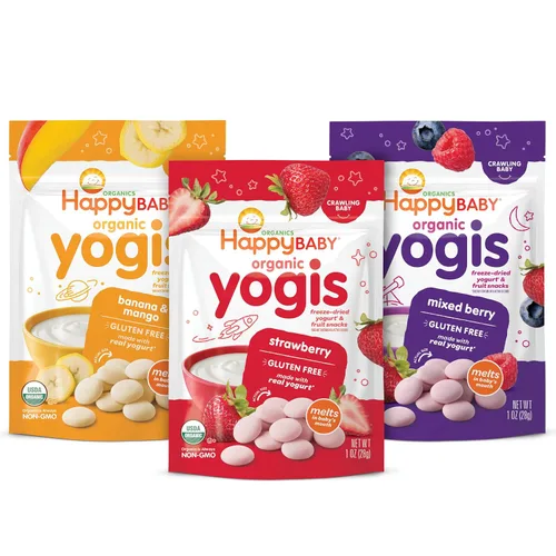 Miniatura 11 de Happy Baby Organics Yogis - Bocadillos liofilizados de yogur y frutas, paquete variado (paquete de 6) y mordedor, paquete variado de 3 sabores, 12