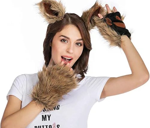 Miniatura 6 de HAOAN Guantes de pata de lobo de piel sintética para gatos, guantes sin dedos, para invierno, cálidos, cosplay, Halloween, fiesta de disfraces