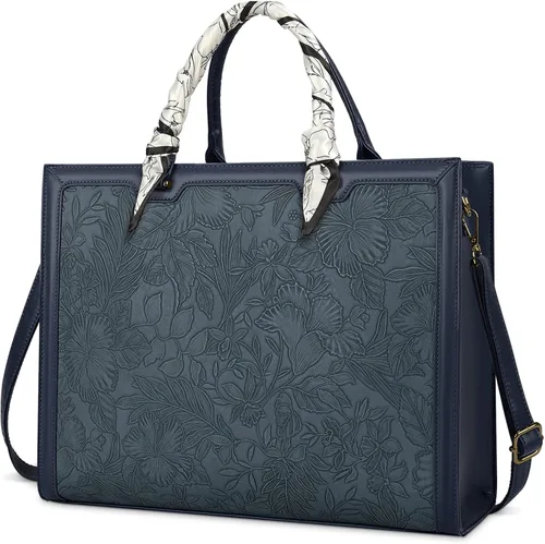 Miniatura 8 de Bolso para laptop de 15.6 pulgadas para mujer; bolsa tote de cuero impermeable para negocios, maletín ligero de oficina, gran capacidad, bolso