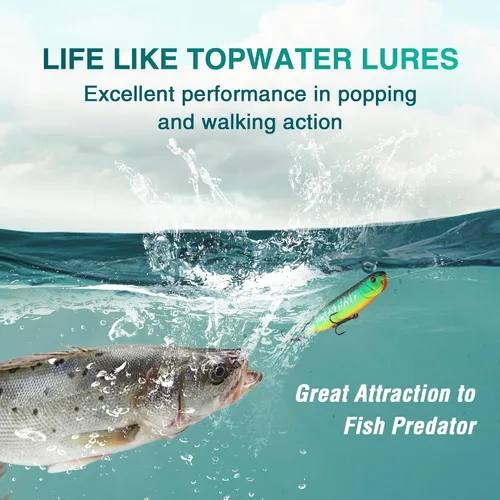 Miniatura 5 de FLISSA Juego de 5 señuelos de pesca de agua superior, señuelos de pesca de lubina para agua dulce y salada, señuelo duro realista, señuelo de pesca