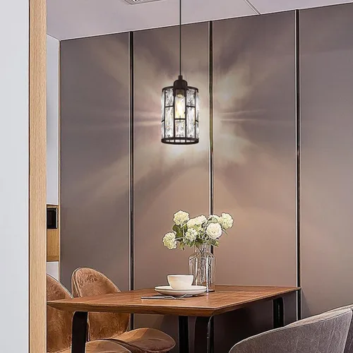 Miniatura 4 de Paquete de 2 lámparas colgantes de isla de cocina con pantalla de cristal de 5.4 pulgadas, acabado negro, moderno accesorio colgante con pantalla