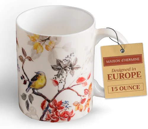 Miniatura 152 de Maison d' Hermine Taza de café con asas, tazas de porcelana fina de hueso, paquete de dos tazas de té para bebidas calientes, capuchino, latte, 015