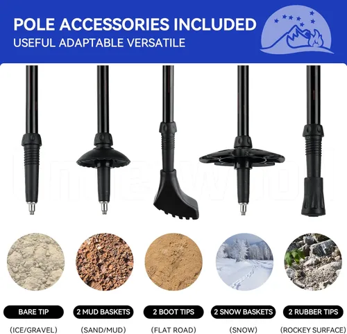 Miniatura 5 de Bastones de senderismo plegables – Paquete de 2 bastones de senderismo ajustables de aluminio, bastones ligeros para mujeres, hombres, personas Negro