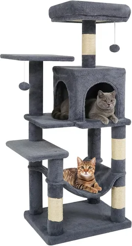 Miniatura 11 de Tangkula Torre de árbol para gatos, torre para gatos de varios niveles de 44 pulgadas con postes rascadores de sisal, condominio de 2 puertas