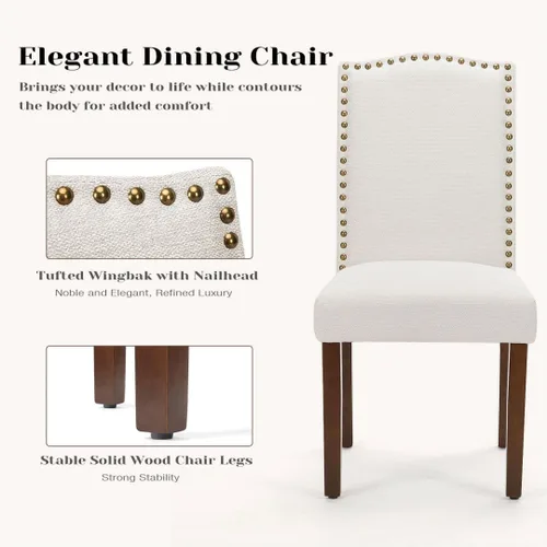 Miniatura 6 de Juego de 2 sillas de cocina modernas tapizadas de tela con ribete de clavos y soporte lumbar ergonómico para sala de estar y comedor rústico