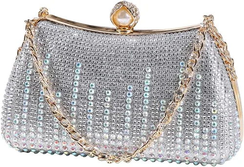 Miniatura 9 de Dreubea Bolso de noche con diamantes de imitación para mujer con cadena brillante