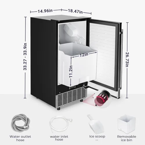 Miniatura 8 de ICYGLEE Máquina comercial para hacer hielo debajo del mostrador, 80 libras/día con almacenamiento de 24 libras, máquina de hielo independiente