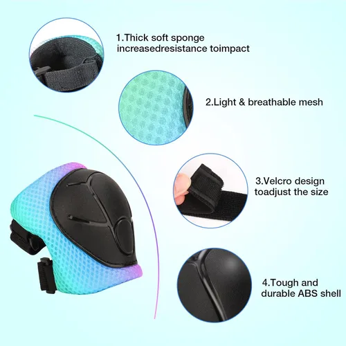 Miniatura 4 de Casco de bicicleta ajustable con gradiente de color y coderas y rodilleras - Casco para niños y niñas para patinaje, edades 3-14 Ideal