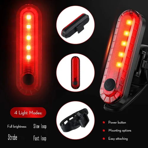 Miniatura 3 de Luz trasera de bicicleta, luces traseras de bicicleta USB-C recargable LED linterna de seguridad para ciclismo con 4 modos de luz para carretera