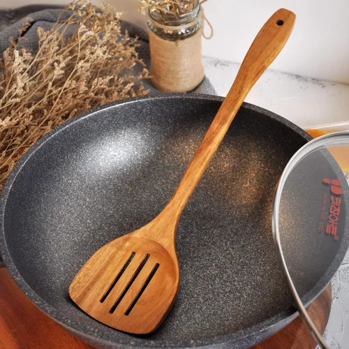 Miniatura 6 de Espátula de madera, espátula ranurada, cucharón de sopa, juego de utensilios de mango largo, hecho a mano para utensilios de cocina