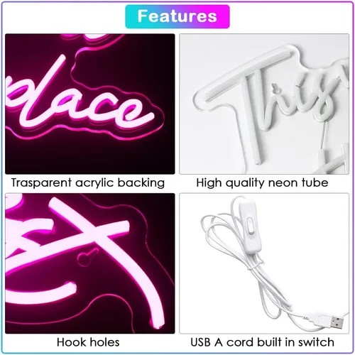 Miniatura 3 de Este Debe Ser El Lugar Letrero De Neón Letra Rosa Led Para Decoración De Pared Usb Letrero De Palabra Enciende Para Dormitorio Sala De Juegos Salón