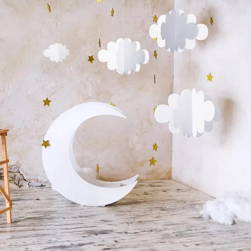 Miniatura 4 de 8 piezas de decoración de nube 3D para colgar en el techo, juego de decoración de fiesta temática, adorno de nube artificial colgante de pared