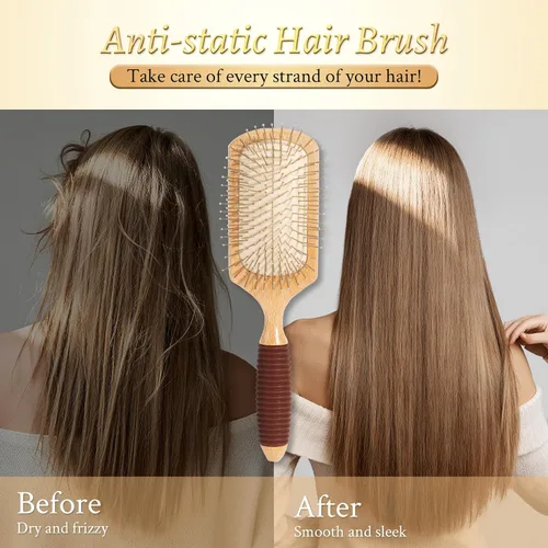 Miniatura 4 de BFWood Cepillo de pelo de paleta con cerdas de acero, cepillo de pelo de metal, ayuda al crecimiento del cabello y masaje del cuero cabelludo