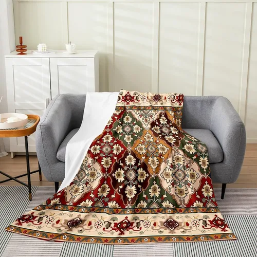 Miniatura 6 de Erosebridal Manta Bohemia de Tiro 40x50 Pulgadas, Retro Azul Amarillo Degradado Rojo Floral Bohemio Tribal de Vellón, Vintage Antiguo Enrejado