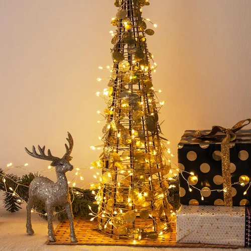 Miniatura 5 de Luces de Hadas en Racimo 10FT Luces de Cadena Petardo 100 LED Blanco Cálido Enchufable Interior Cable Plateado Luces de Cadena con Control Remoto