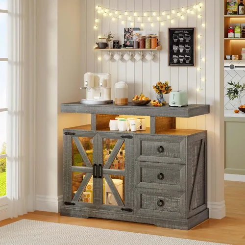 Miniatura 9 de Gurexl Gabinete de buffet LED de 40 pulgadas con estación de carga inalámbrica, sensor automático RGB de 20 colores regulable con inducción