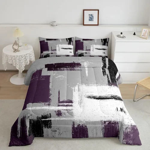 Miniatura 23 de Feelyou Edredón Abstracto Juego de edredón de arte abstracto moderno para niños y niñas, color morado, azul, negro, juego de ropa de cama para Multi