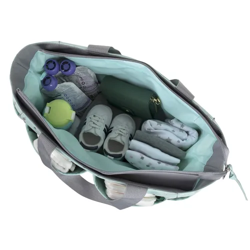 Miniatura 4 de Baby Essentials Juego de 5 bolsas para pañales con sol, luna y estrellas, bolsillo para toallitas, bolsa para pañales sucios, cambiador Gris/ agua