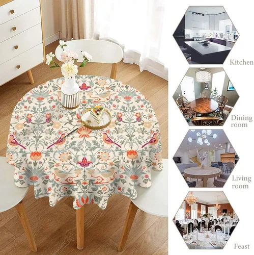 Miniatura 191 de Mantel Floral Retro de Pájaros, Diseño Original Bohemio William Morris Estampado Cubierta de Mesa para Hogar Picnic Fiesta Comedor Cocina William