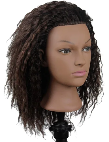 Miniatura 2 de Cabeza de maniquí afroamericano con cabeza de maniquí de cabello 100% humano con soporte para peinar el cabello, soplar el cabello, cortar