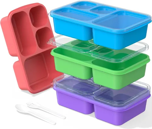 Miniatura 8 de Bento Box - Lonchera para adultos, paquete de 4 unidades, 5 compartimentos, contenedor de preparación de comidas para niños, contenedores Trigo